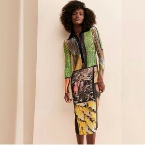 Free People Arthur Apparel Box Pleat Shirt Dress Abstract Nature Print Size 4